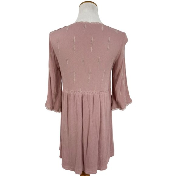 Blue Rain Embroidered Mauve Pink Lace Trim Babydoll Mini Dress S | Coquette Boho - Picture 7 of 16